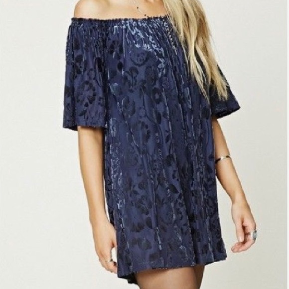 navy blue velvet off the shoulder dress